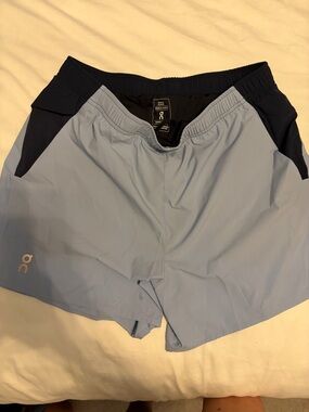 On Running Men's Light Blue and Navy Running Shorts